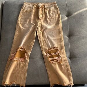 Trendy Distressed Tan Boyfriend Jeans